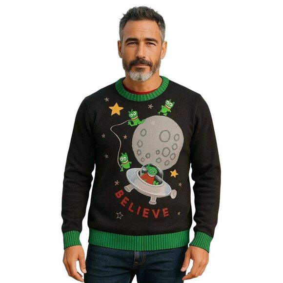 Ugly Christmas Sweater Winner Believe in UFO Aliens - Picture 1 of 8